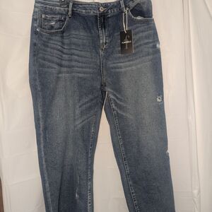 NWT Flamingals medium Wash Raw Hem Ripped Mid Rise Crop Barrel Leg Jeans 4XL